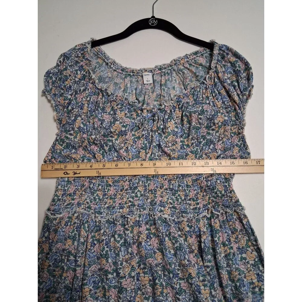 Old Navy Floral Smocked Midi Dress Size Large Milkmaid Peasant Cottagecore Ditzy - Picture 10 of 12